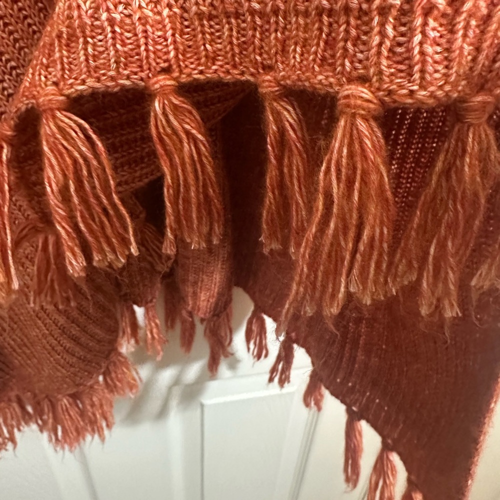 American Eagle Outfitters Orange/Rust Poncho with Fringe- One Size Fits All - Picture 5 of 10